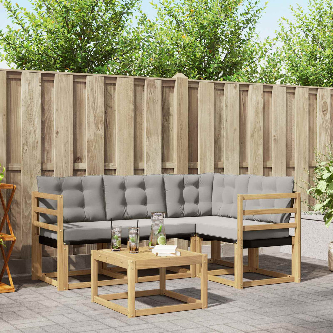 vidaXL Conjunto de sofás de exterior 5 uds. Blanco y Gris Claro
