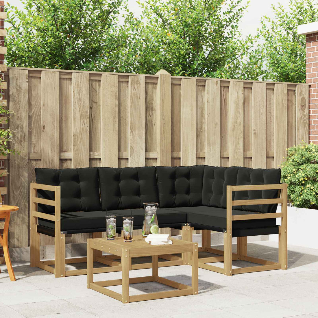 vidaXL Conjunto de sofás de exterior 5 uds. Blanco y Negro
