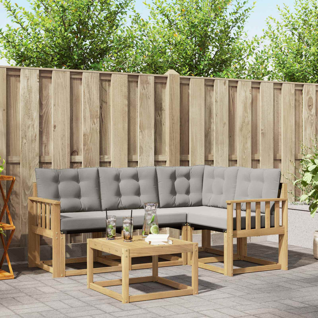 vidaXL Conjunto de sofás de exterior 5 uds. Blanco y Gris Claro