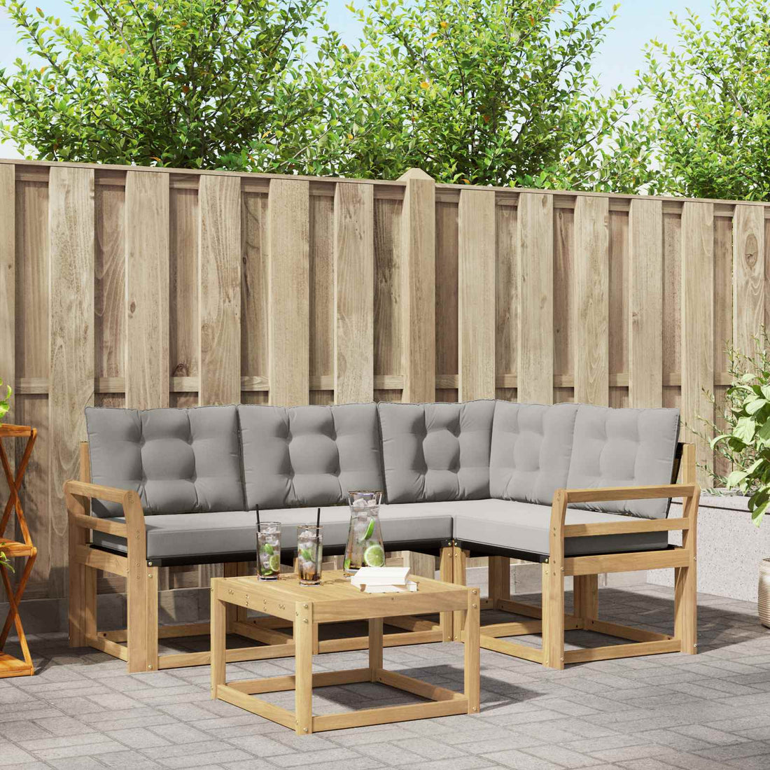 vidaXL Conjunto de sofás de exterior 5 uds. Blanco y Gris Claro