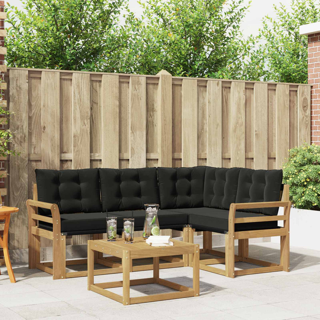 vidaXL Conjunto de sofás de exterior 5 uds. Blanco y Negro