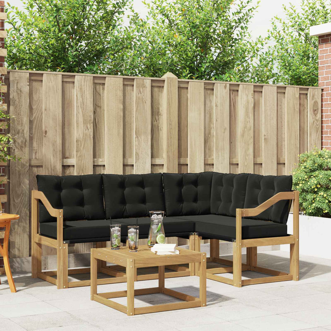 vidaXL Conjunto de sofás de exterior 5 uds. Blanco y Negro