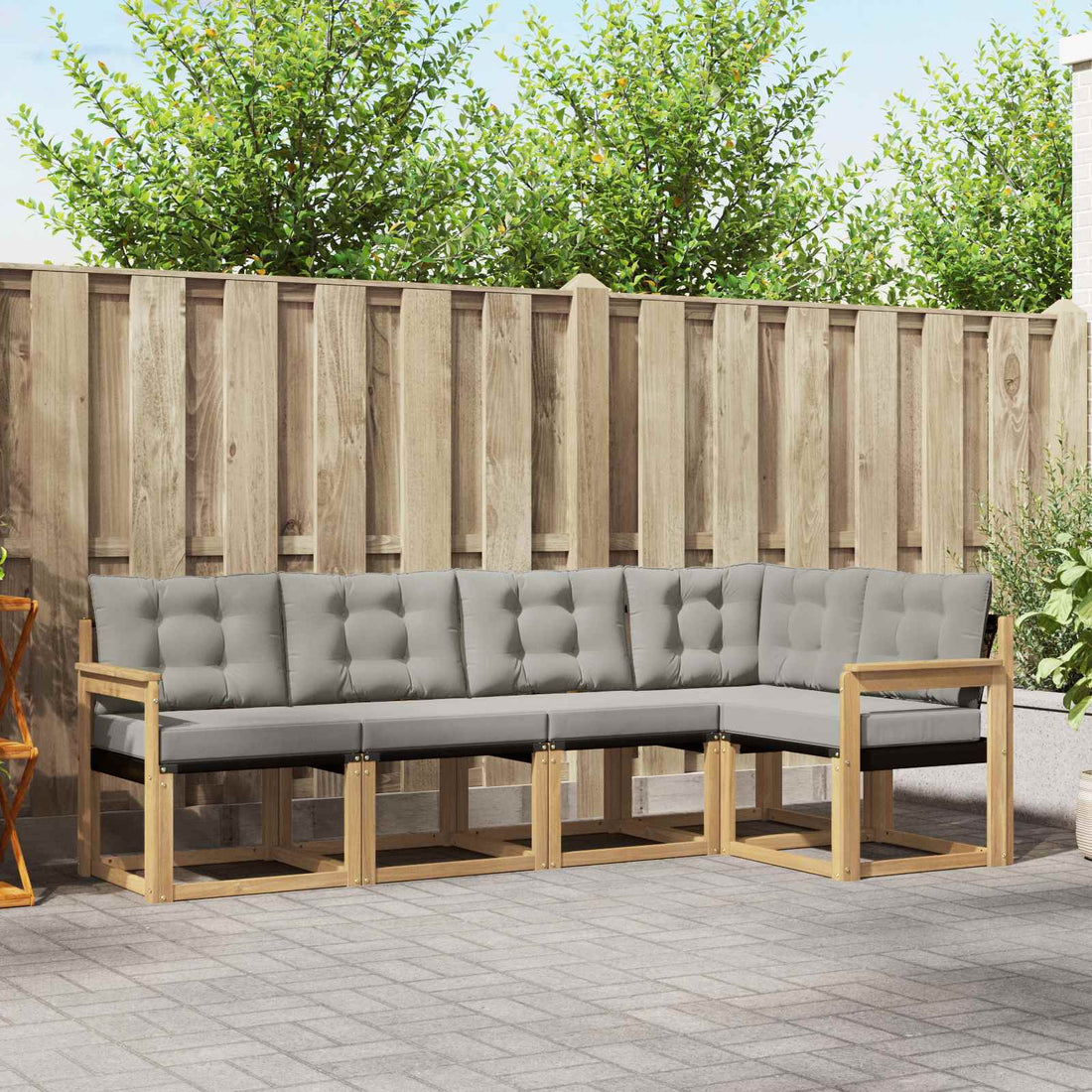 vidaXL Conjunto de sofás de exterior 5 uds. Blanco y Gris Claro
