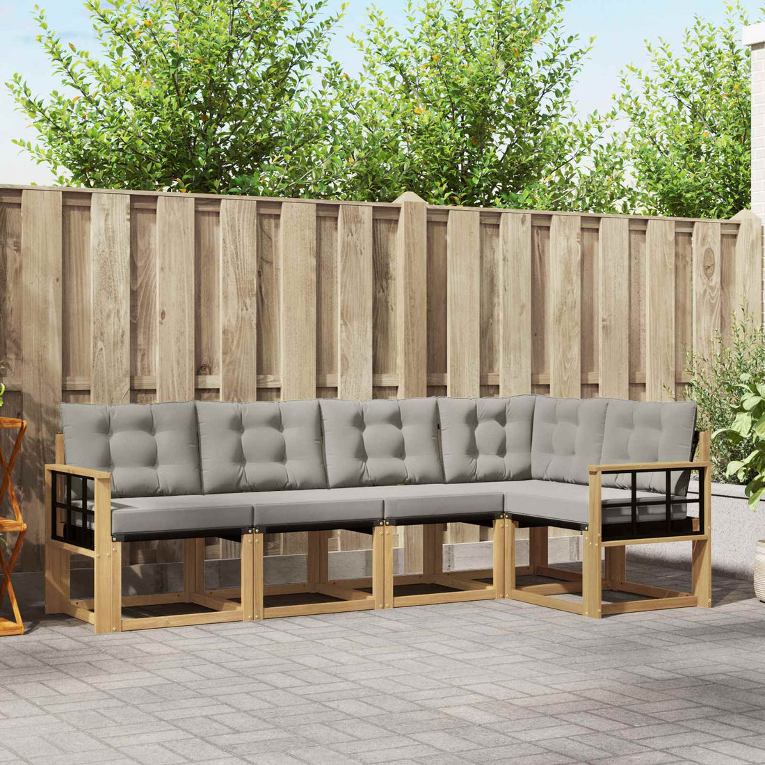 vidaXL Conjunto de sofás de exterior 5 uds. Blanco y Gris Claro