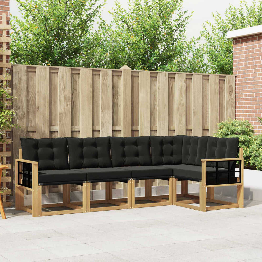 vidaXL Conjunto de sofás de exterior 5 uds. Blanco y Negro