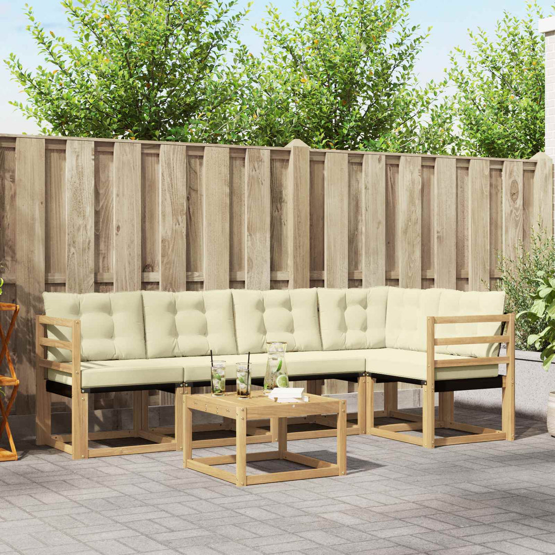 vidaXL Conjunto de sofás de exterior 6 uds. Blanco y Crema
