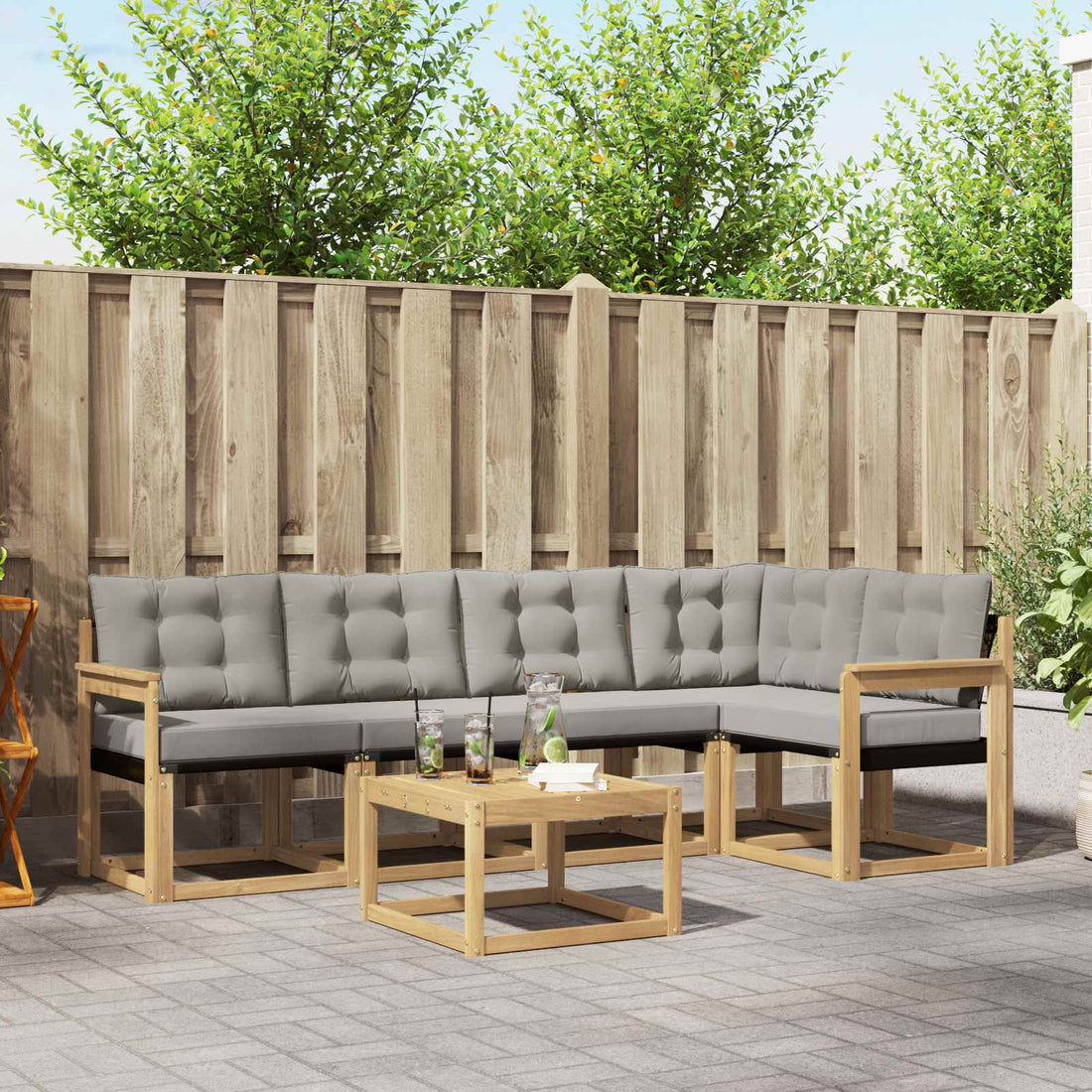 vidaXL Conjunto de sofás de exterior 6 uds. Blanco y Gris Claro