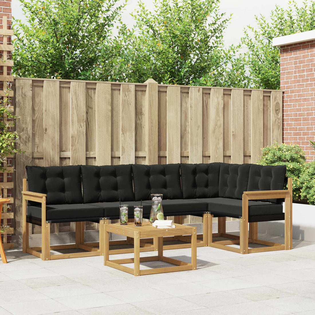vidaXL Conjunto de sofás de exterior 6 uds. Blanco y Negro