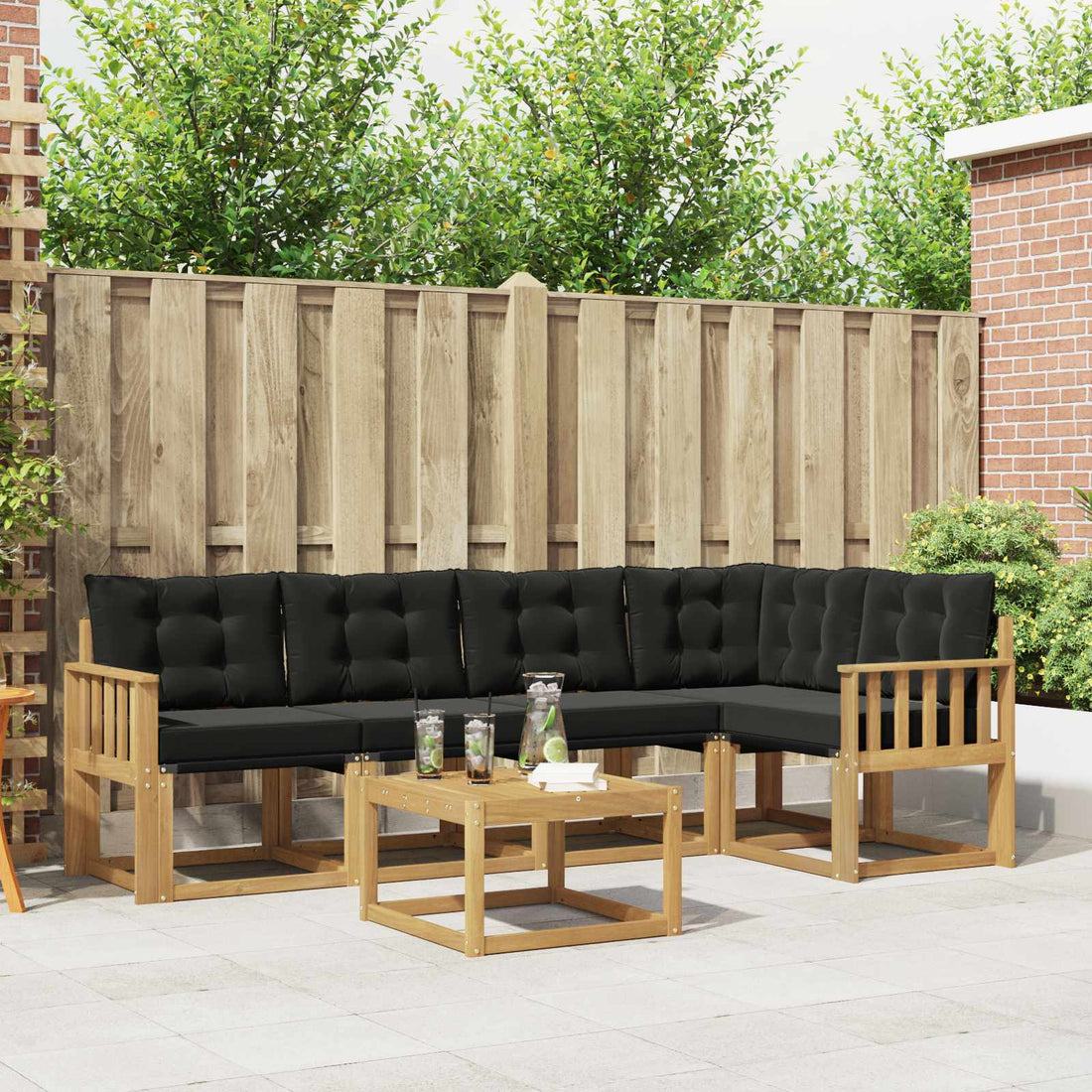 vidaXL Conjunto de sofás de exterior 6 uds. Blanco y Negro