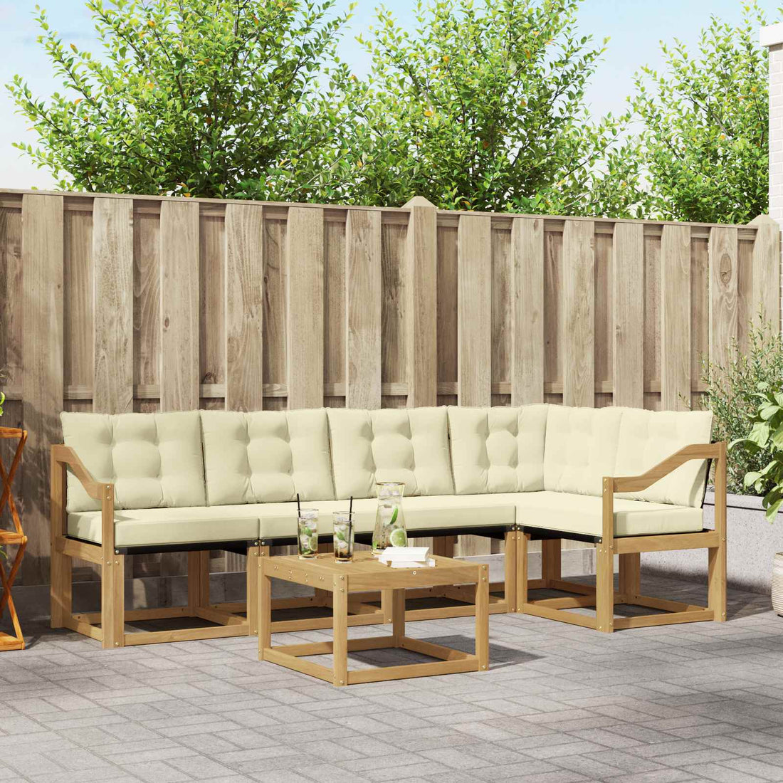 vidaXL Conjunto de sofás de exterior 6 uds. Blanco y Crema