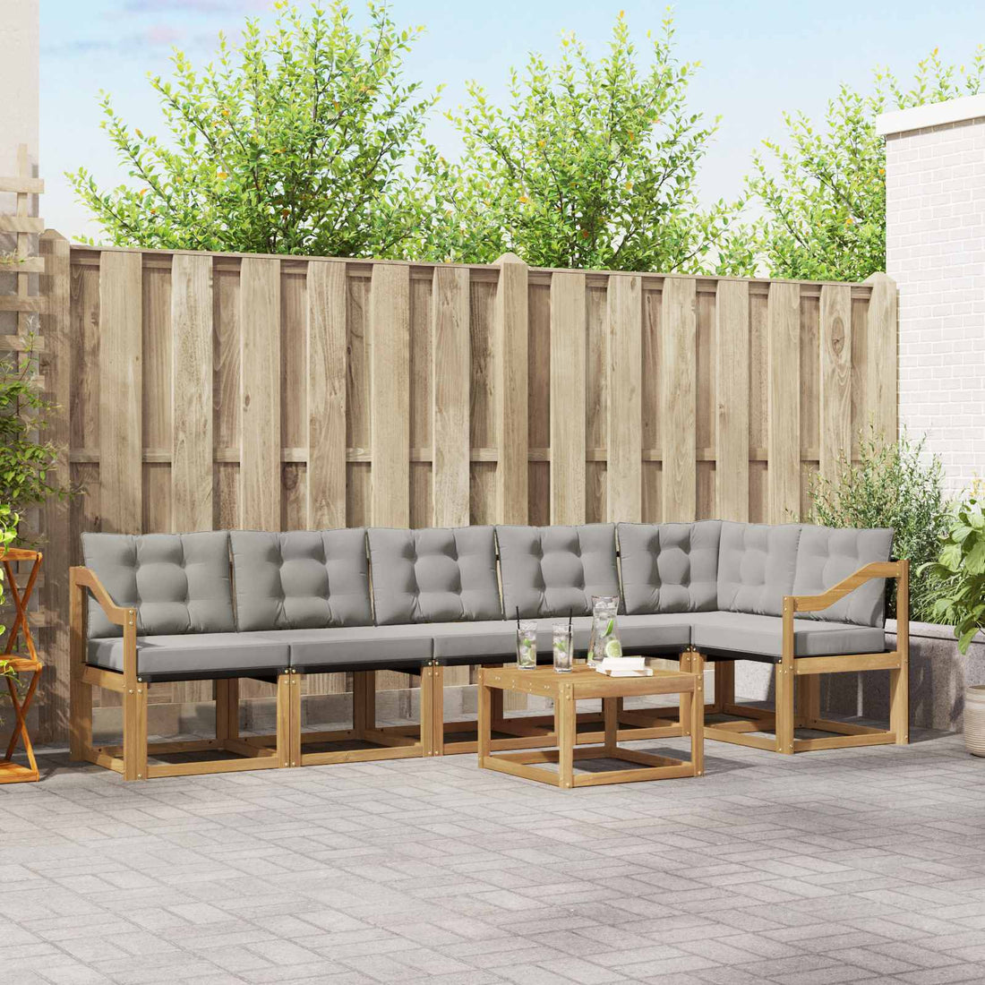 vidaXL Conjunto de sofás de exterior 7 uds. Blanco y Gris Claro
