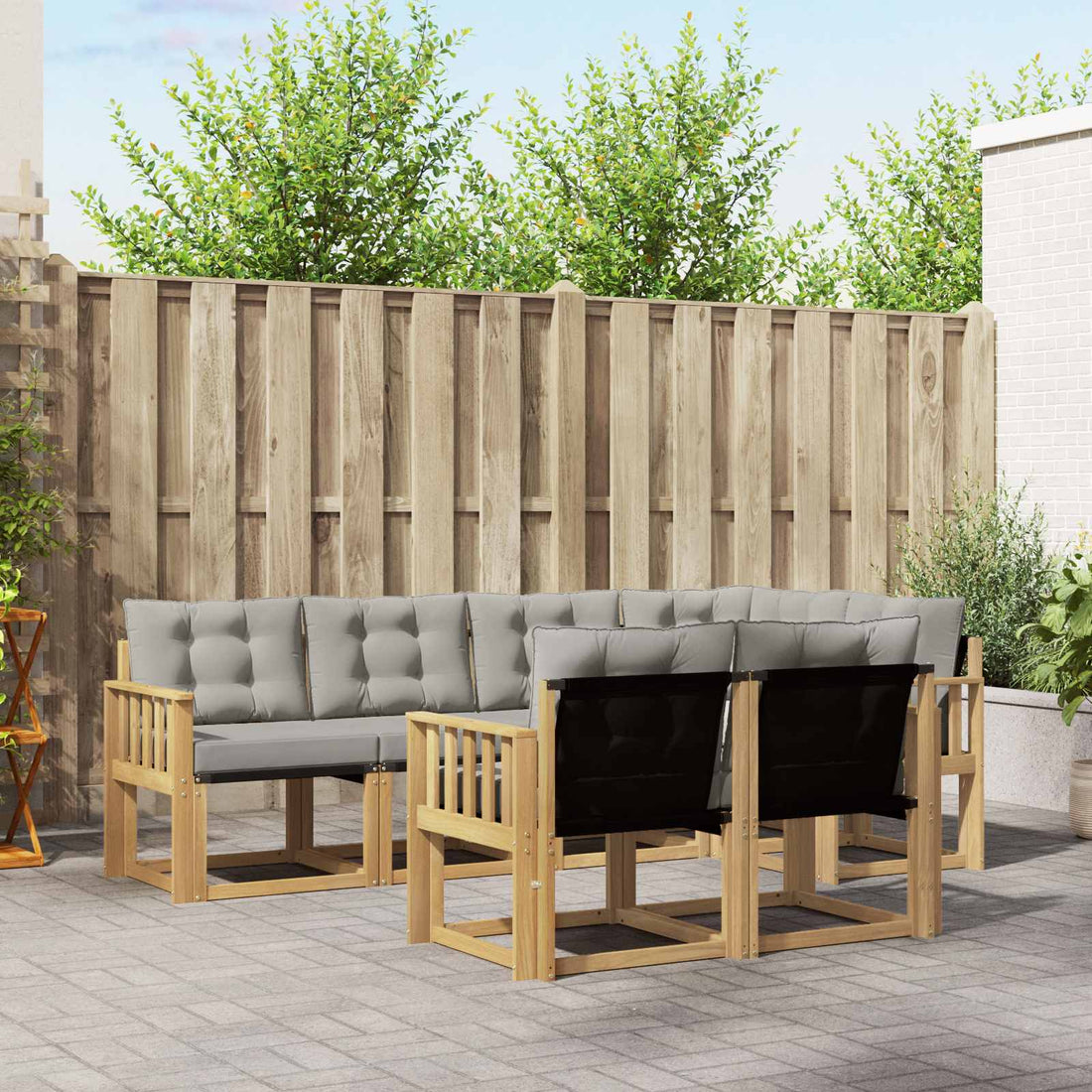 vidaXL Conjunto de sofás de exterior 7 uds. Blanco y Gris Claro