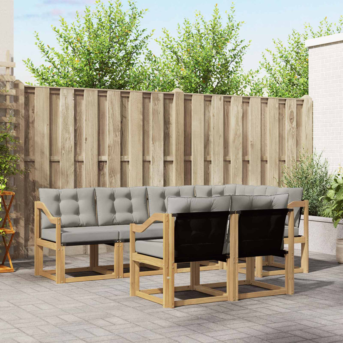 vidaXL Conjunto de sofás de exterior 7 uds. Blanco y Gris Claro
