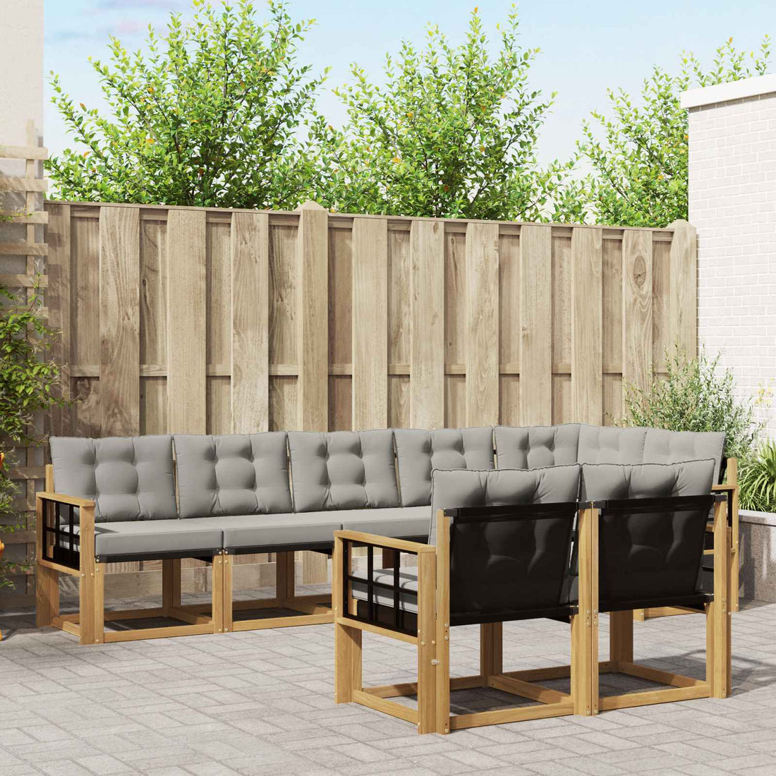 vidaXL Conjunto de sofás de exterior 8 uds. Blanco y Gris Claro