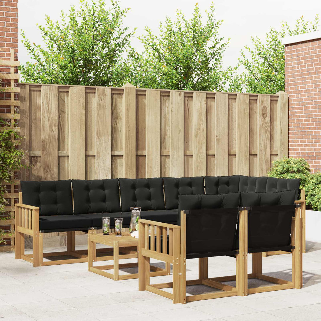 vidaXL Conjunto de sofás de exterior 9 uds. Blanco y Negro