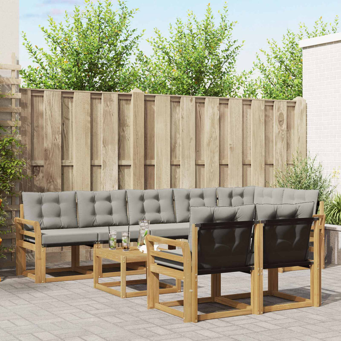 vidaXL Conjunto de sofás de exterior 9 uds. Blanco y Gris Claro
