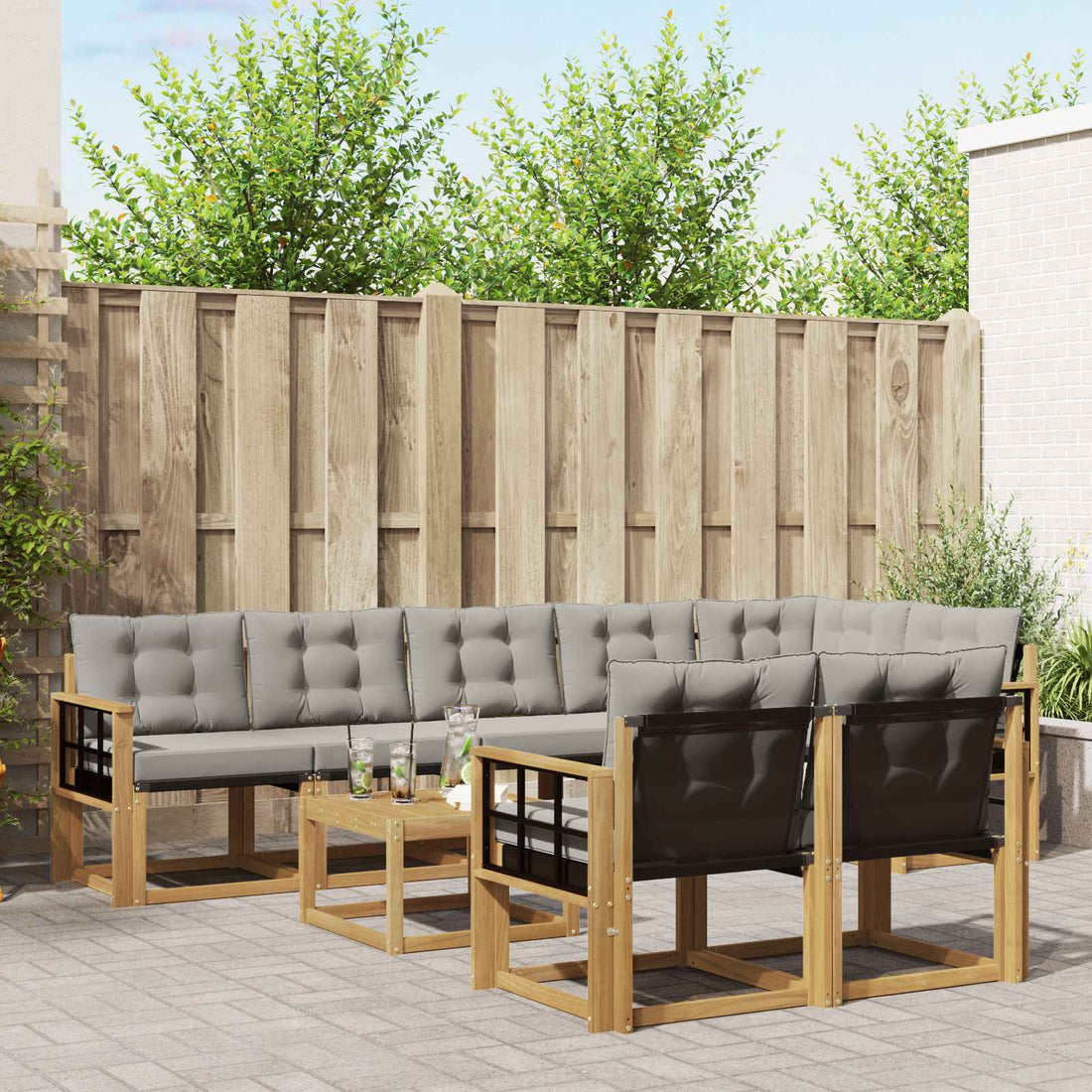 vidaXL Conjunto de sofás de exterior 9 uds. Blanco y Gris Claro