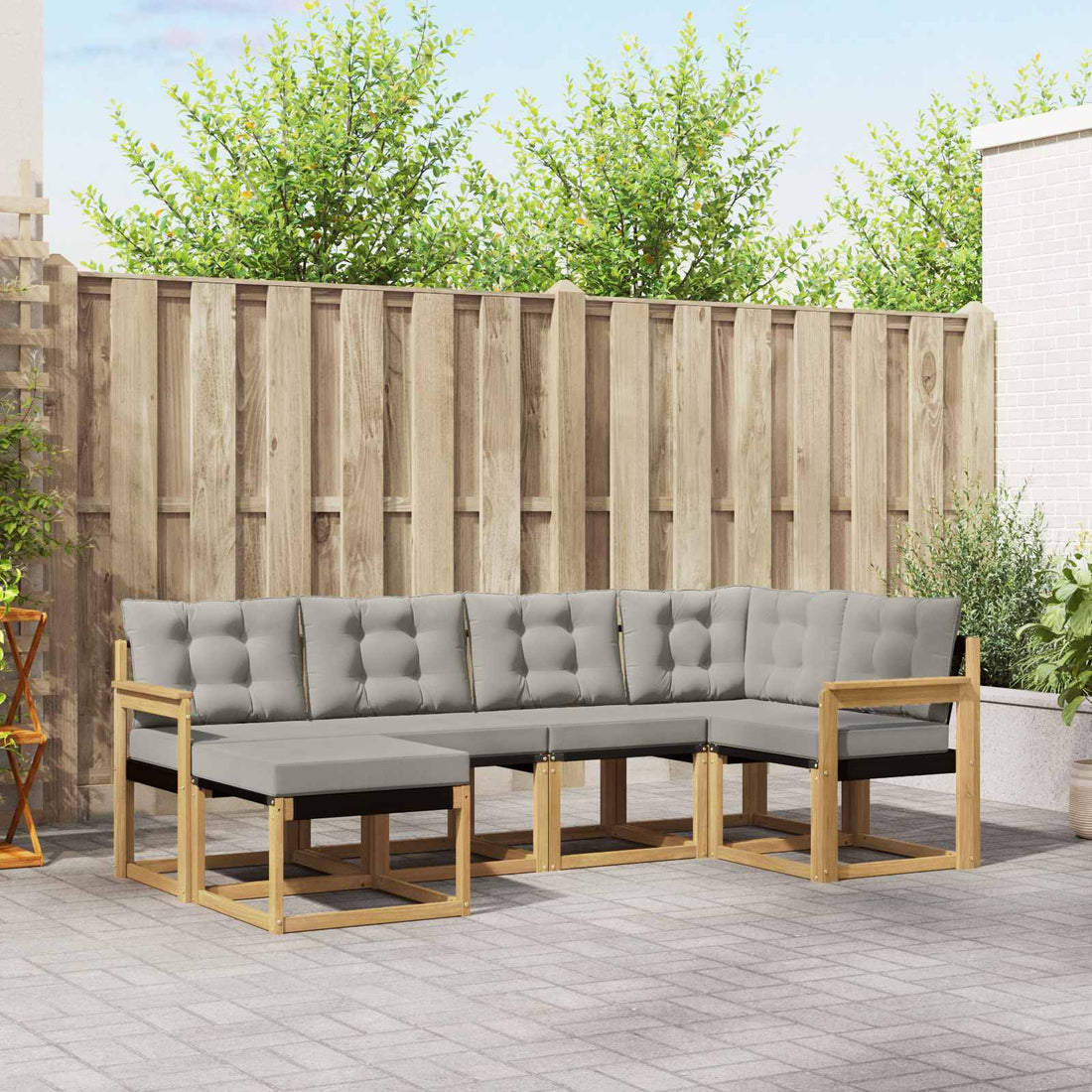vidaXL Conjunto de sofás de exterior 6 uds. Blanco y Gris Claro