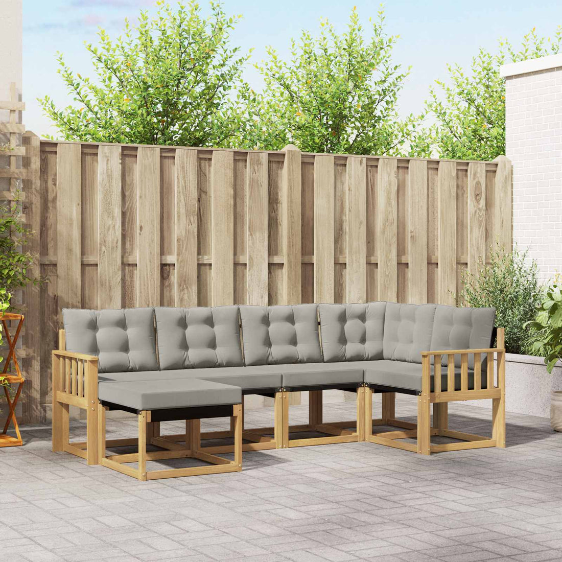 vidaXL Conjunto de sofás de exterior 6 uds. Blanco y Gris Claro