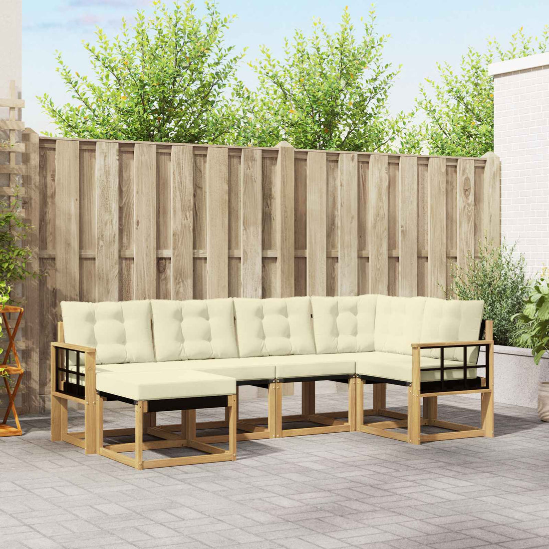 vidaXL Conjunto de sofás de exterior 6 uds. Blanco y Crema
