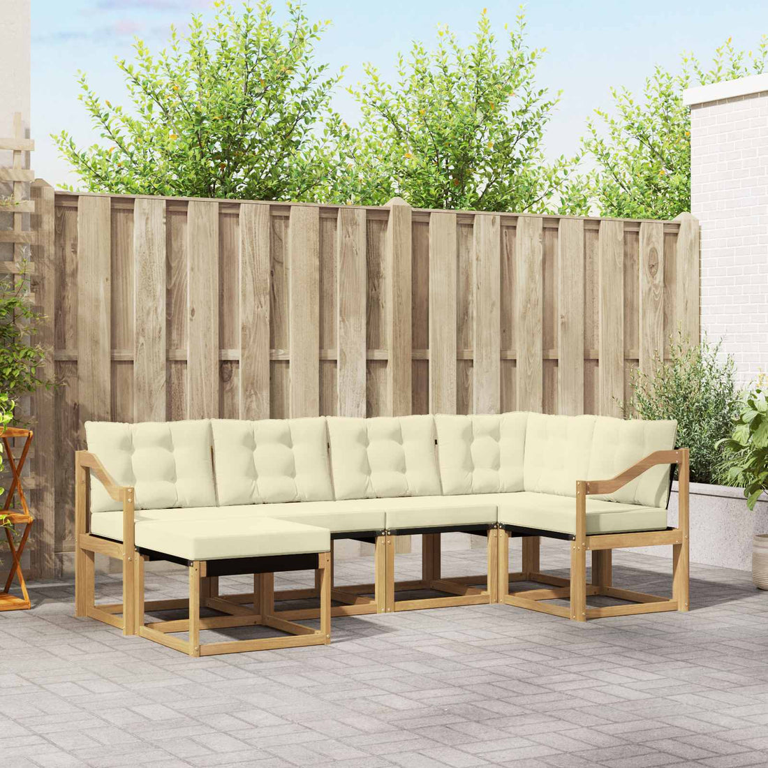 vidaXL Conjunto de sofás de exterior 6 uds. Blanco y Crema