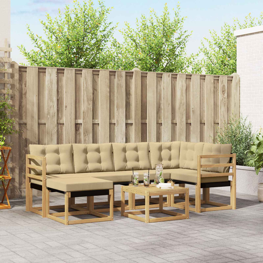 vidaXL Conjunto de sofás de exterior 7 uds. y Beige