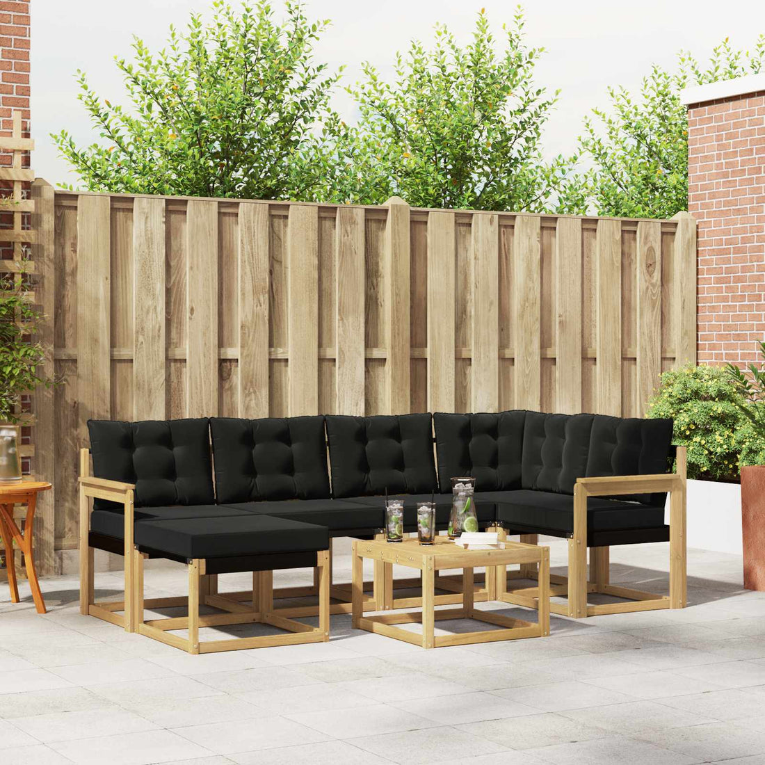 vidaXL Conjunto de sofás de exterior 7 uds. Blanco y Negro