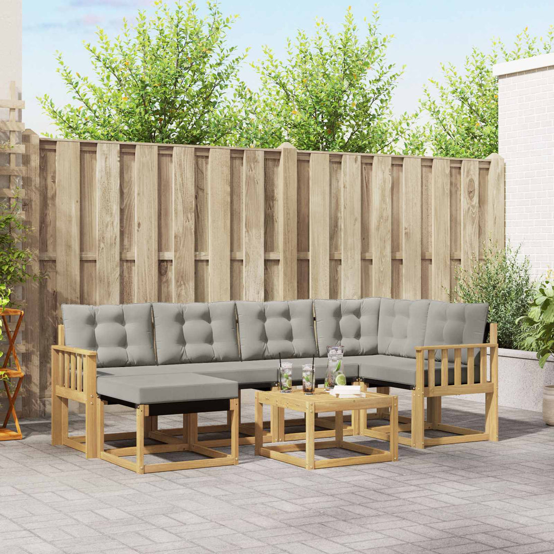 vidaXL Conjunto de sofás de exterior 7 uds. Blanco y Gris Claro