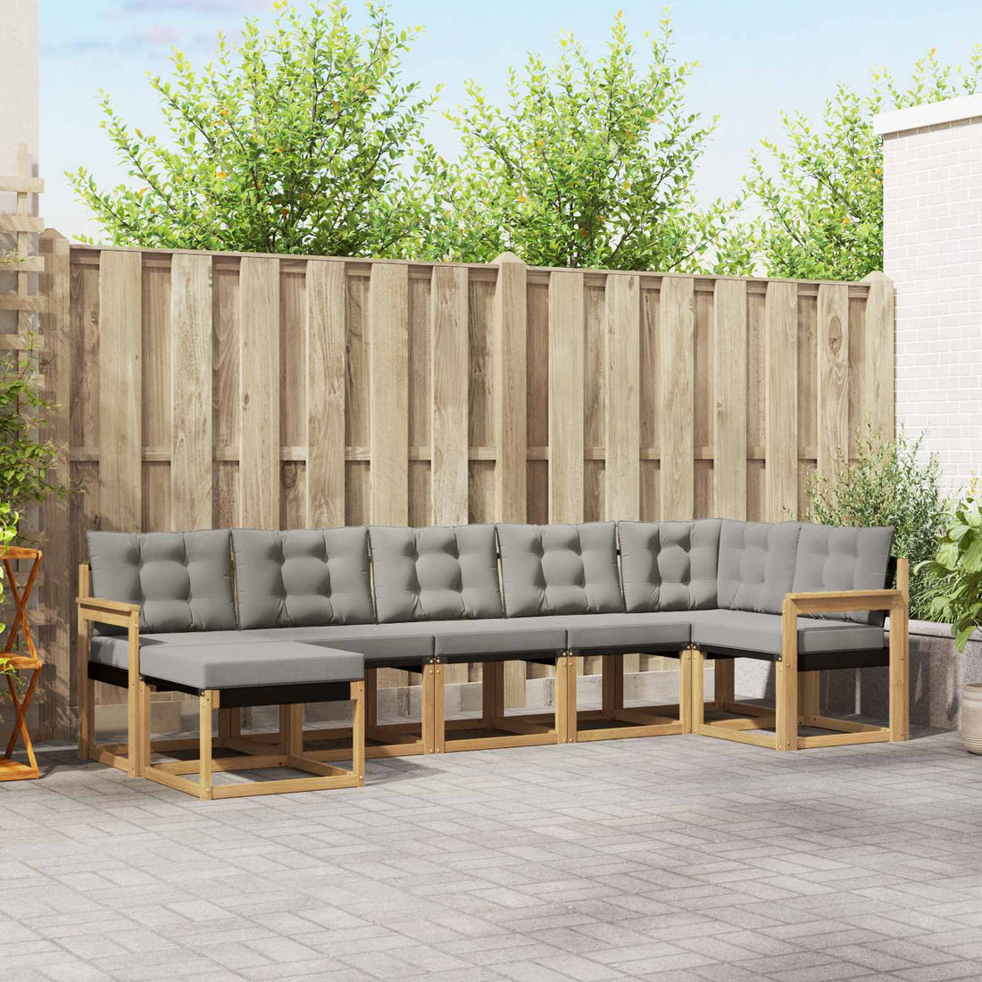 vidaXL Conjunto de sofás de exterior 7 uds. Blanco y Gris Claro