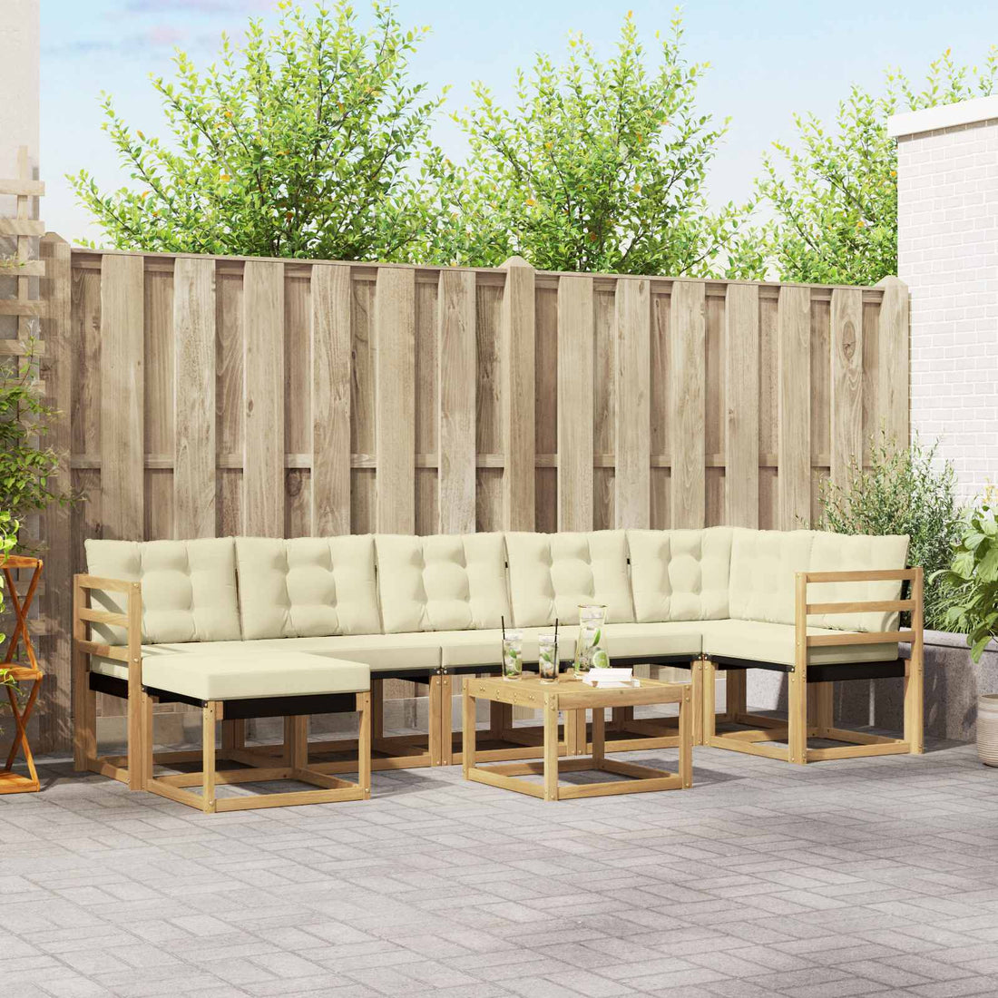 vidaXL Conjunto de sofás de exterior 8 uds. Blanco y Crema