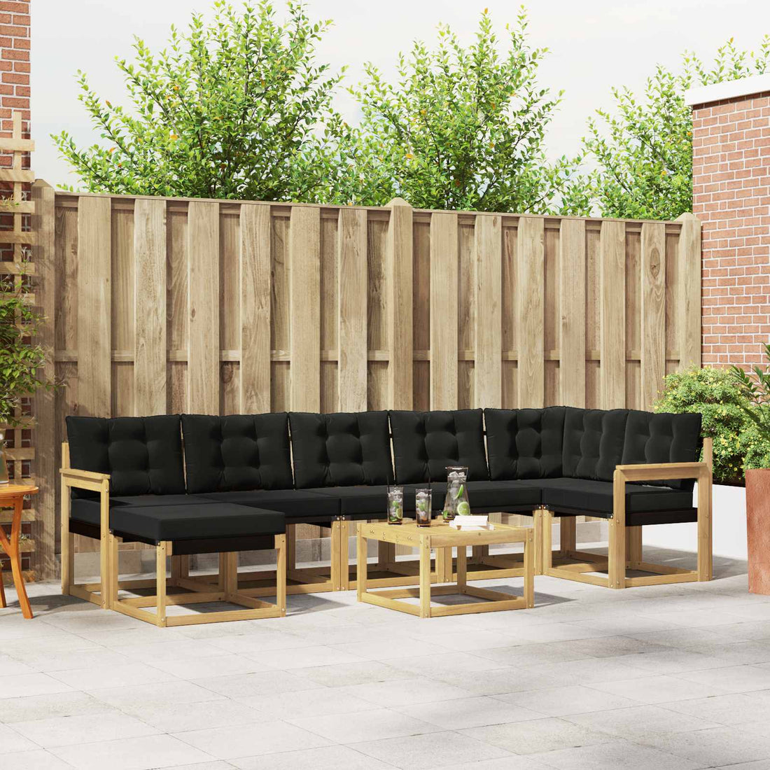 vidaXL Conjunto de sofás de exterior 8 uds. Blanco y Negro