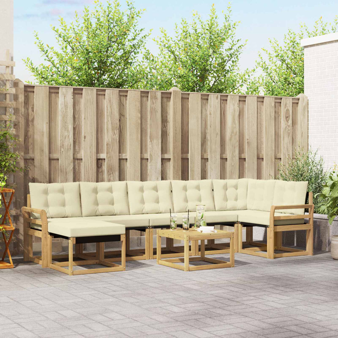 vidaXL Conjunto de sofás de exterior 8 uds. Blanco y Crema