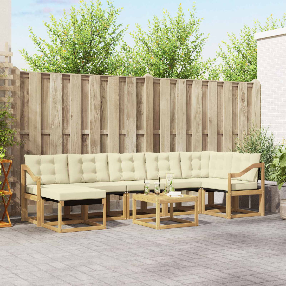 vidaXL Conjunto de sofás de exterior 8 uds. Blanco y Crema