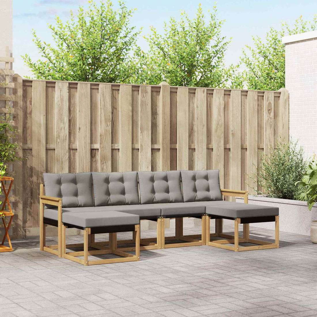 vidaXL Conjunto de sofás de exterior 6 uds. Blanco y Gris Claro