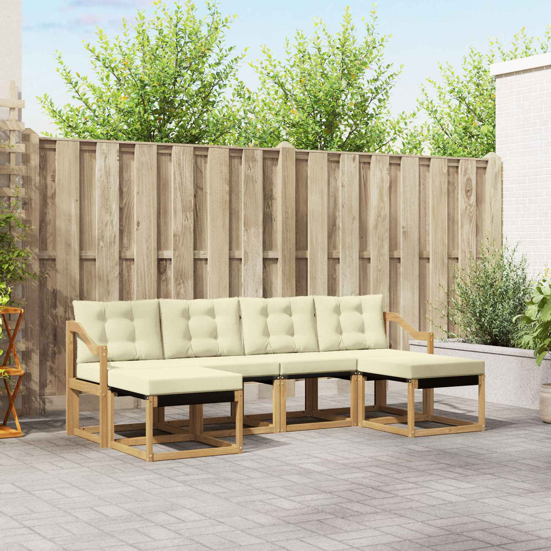 vidaXL Conjunto de sofás de exterior 6 uds. Blanco y Crema