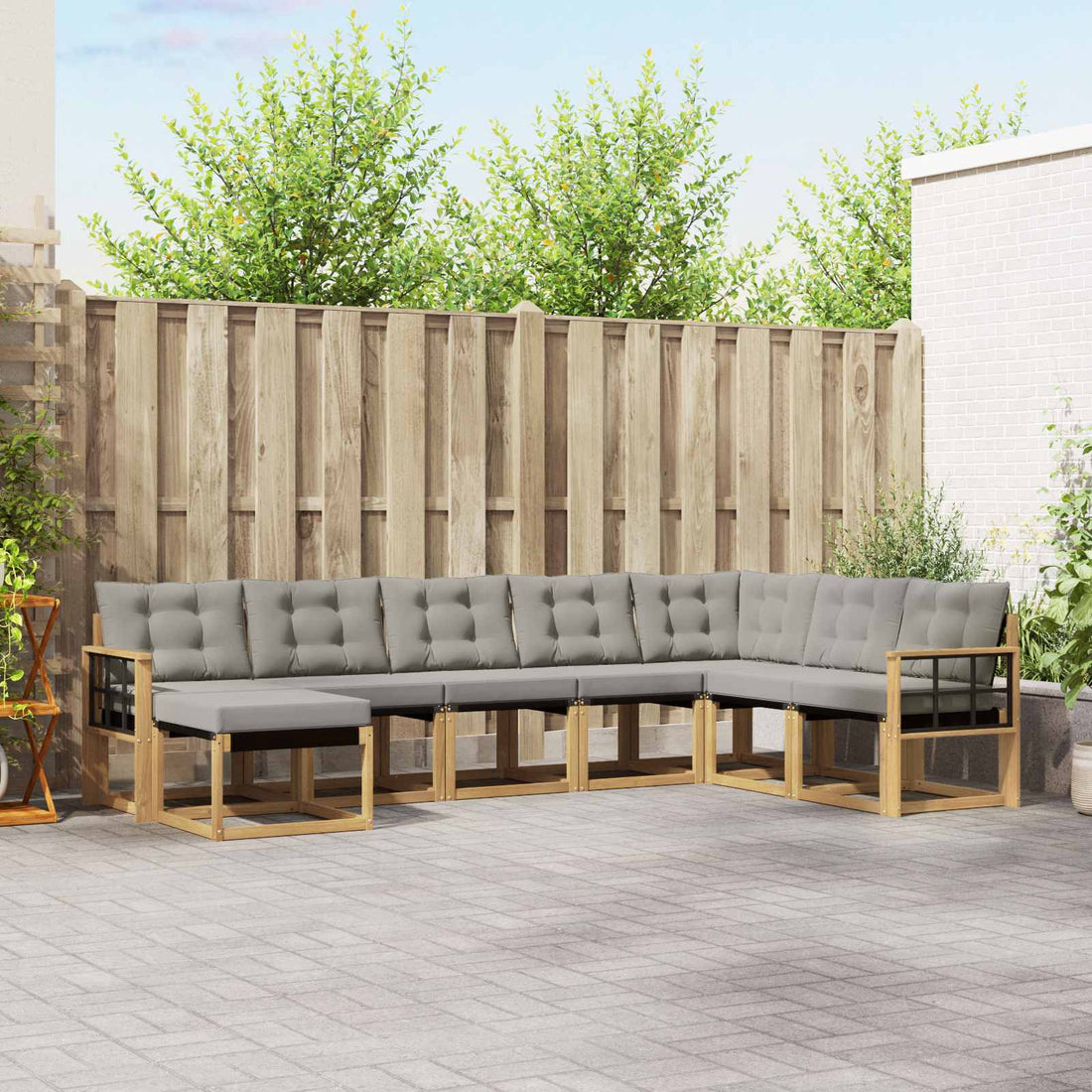 vidaXL Conjunto de sofás de exterior 8 uds. Blanco y Gris Claro