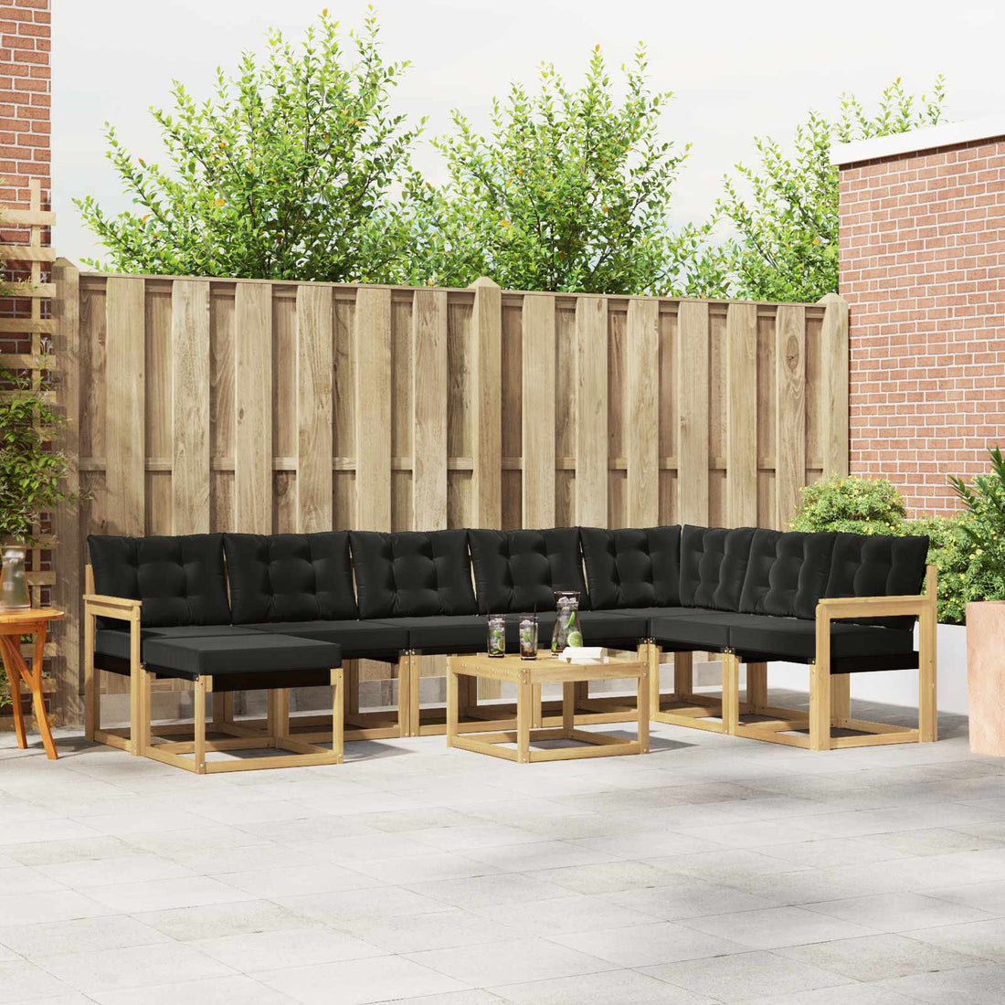 vidaXL Conjunto de sofás de exterior 9 uds. Blanco y Negro