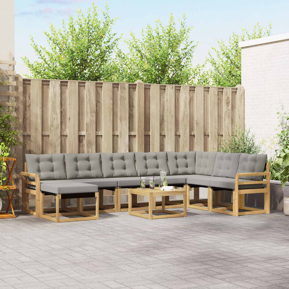 vidaXL Conjunto de sofás de exterior 9 uds. Blanco y Gris Claro
