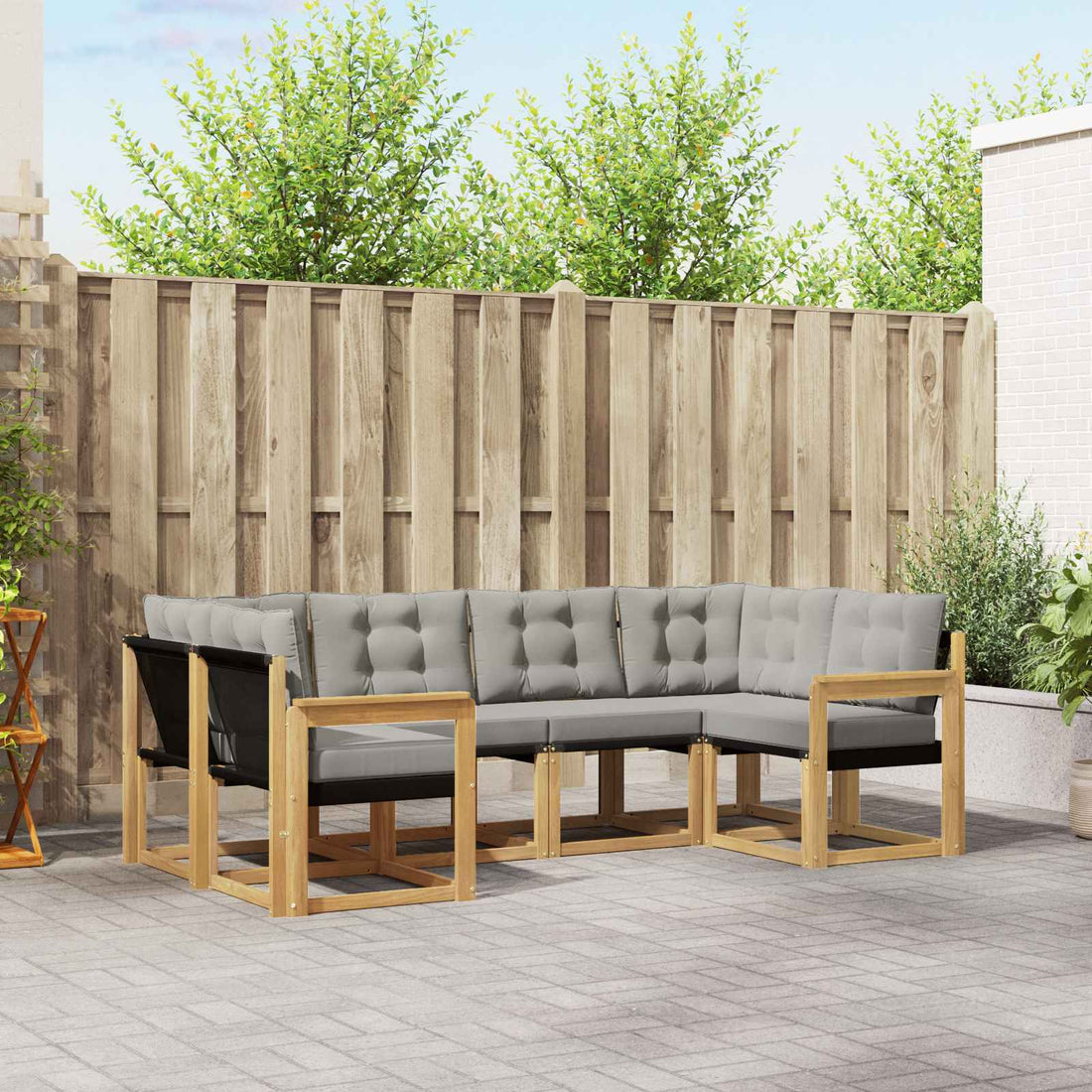 vidaXL Conjunto de sofás de exterior 6 uds. Blanco y Gris Claro