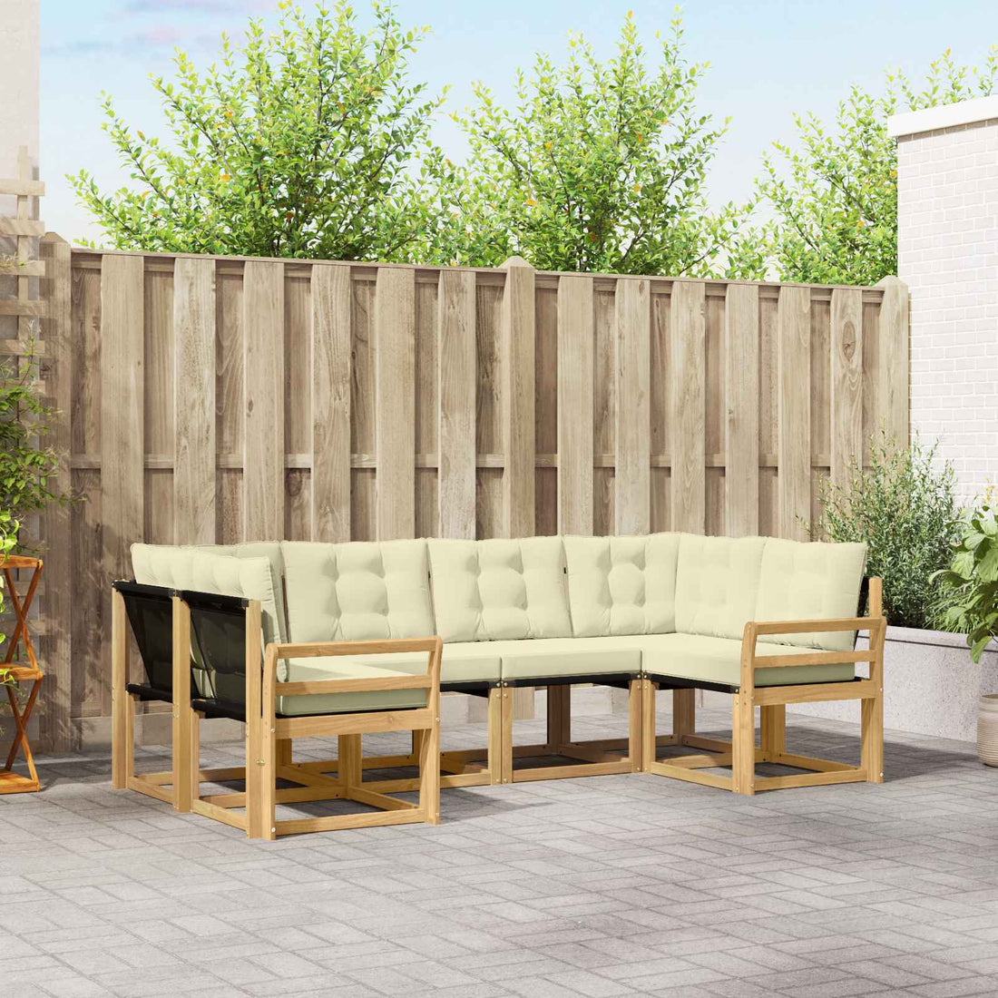 vidaXL Conjunto de sofás de exterior 6 uds. Blanco y Crema