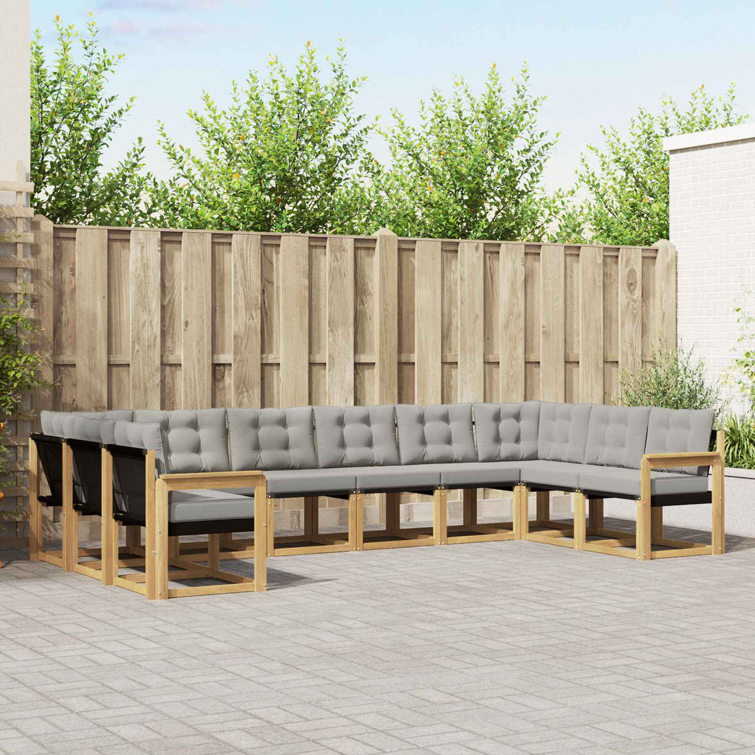 vidaXL Conjunto de sofás de exterior 10 uds. Blanco y Gris Claro