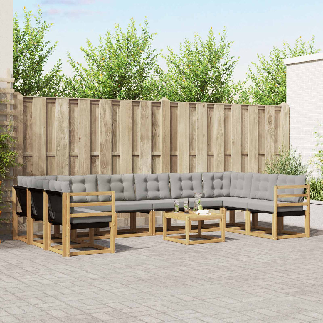 vidaXL Conjunto de sofás de exterior 11 uds. Blanco y Gris Claro