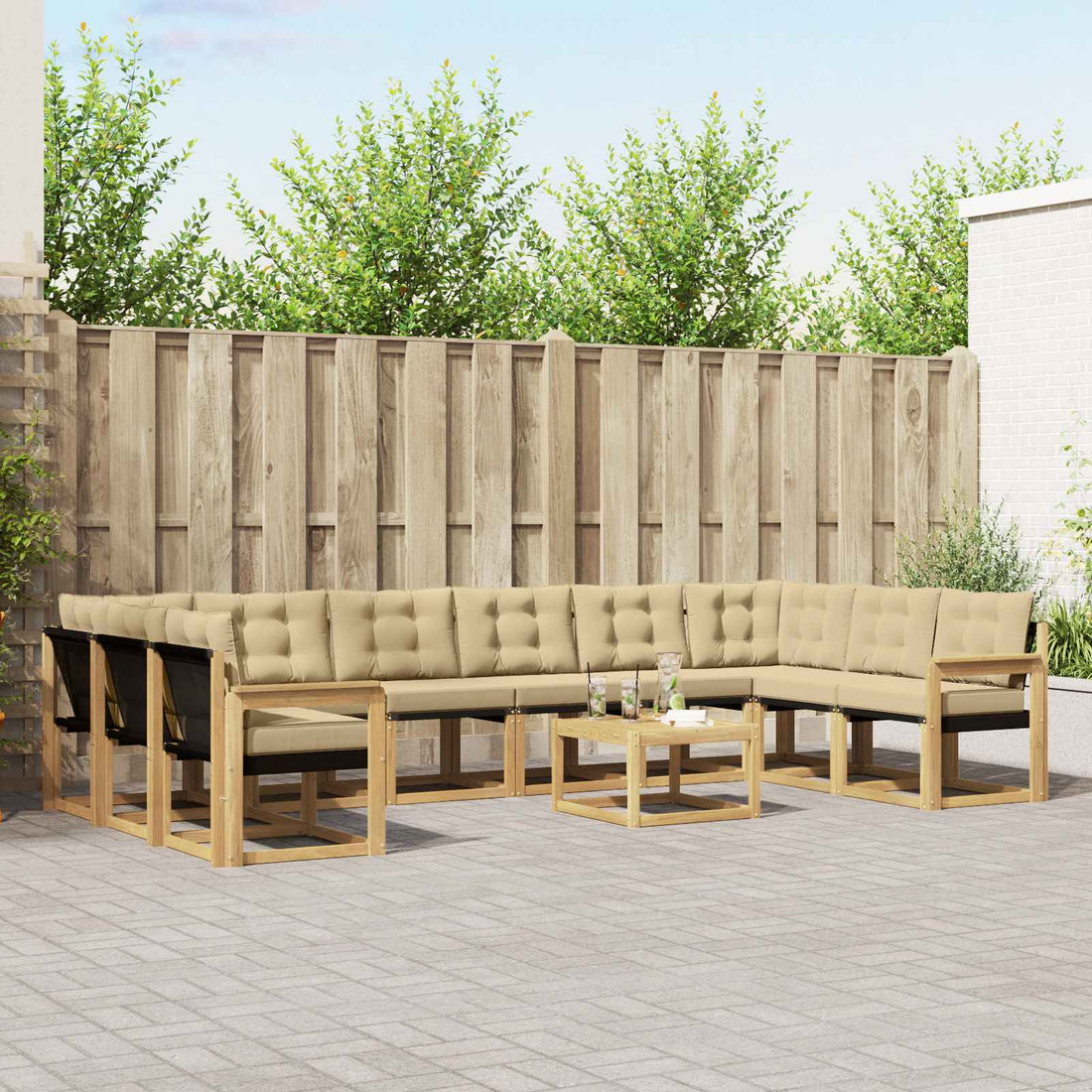 vidaXL Conjunto de sofás de exterior 11 uds. y Beige