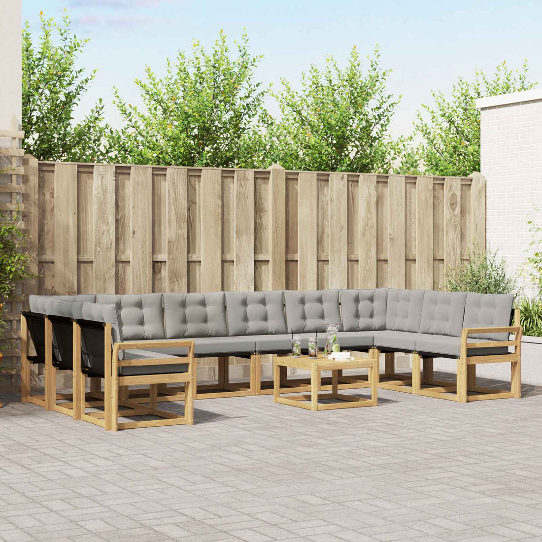 vidaXL Conjunto de sofás de exterior 11 uds. Blanco y Gris Claro