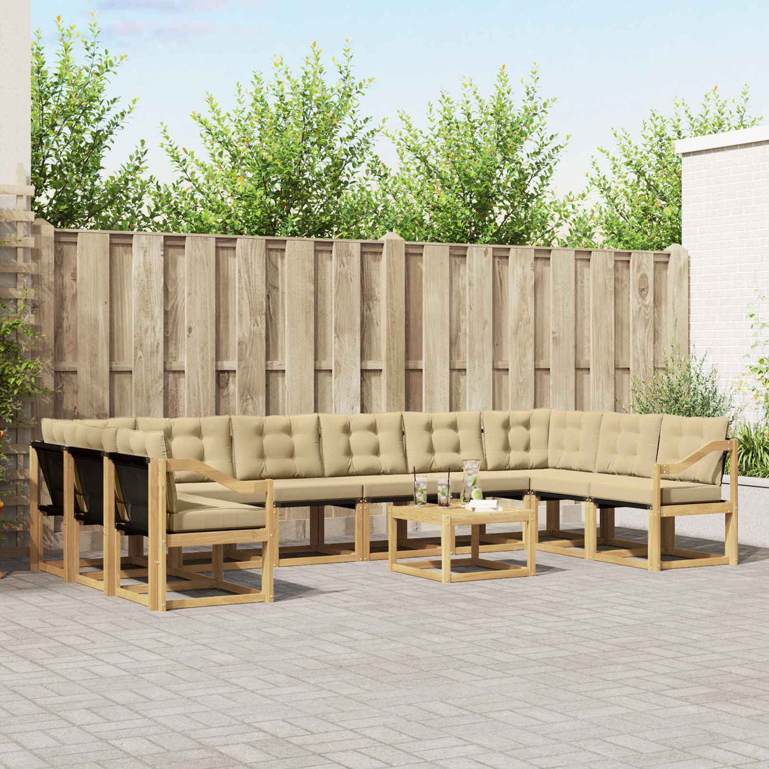 vidaXL Conjunto de sofás de exterior 11 uds. y Beige