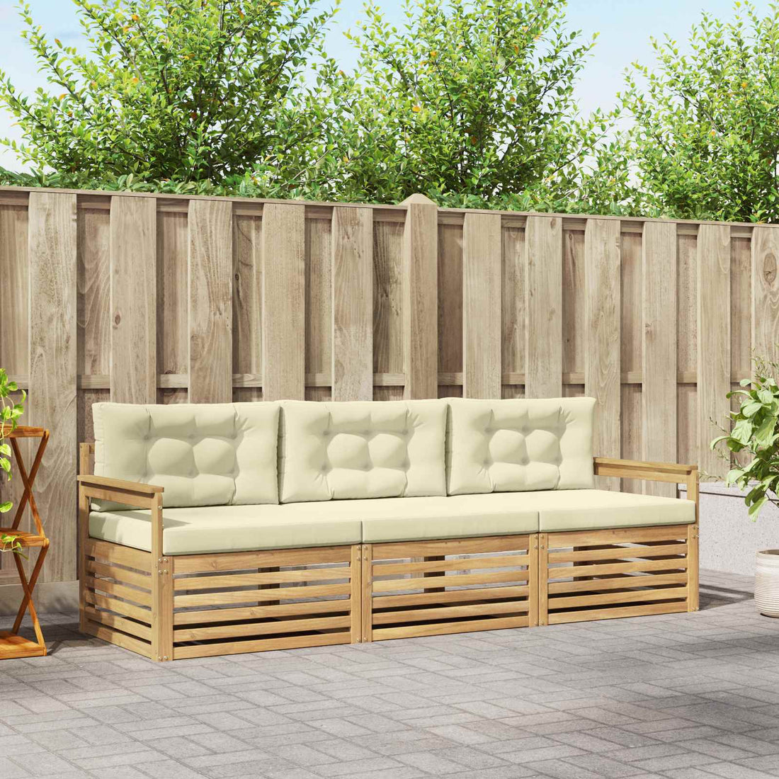 vidaXL Conjunto de sofás de exterior 3 uds. Blanco y Crema Poliéster