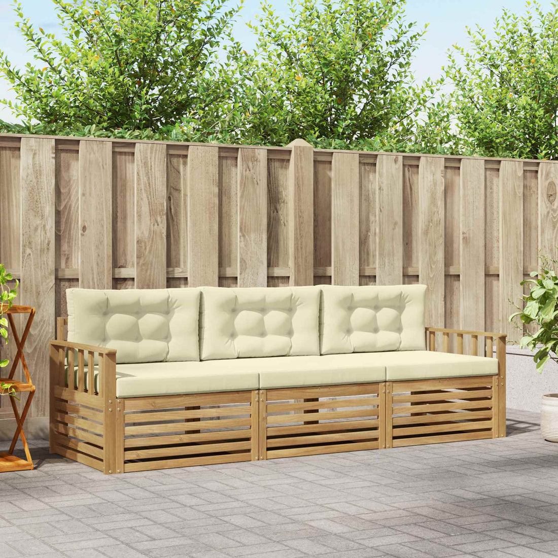 vidaXL Conjunto de sofás de exterior 3 uds. Blanco y Crema Poliéster
