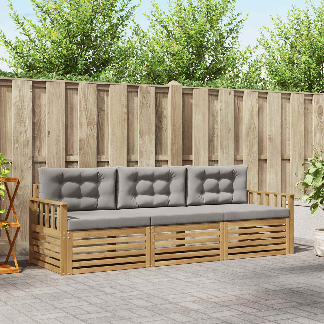 vidaXL Conjunto de sofás de exterior 3 uds. Blanco y Gris Claro