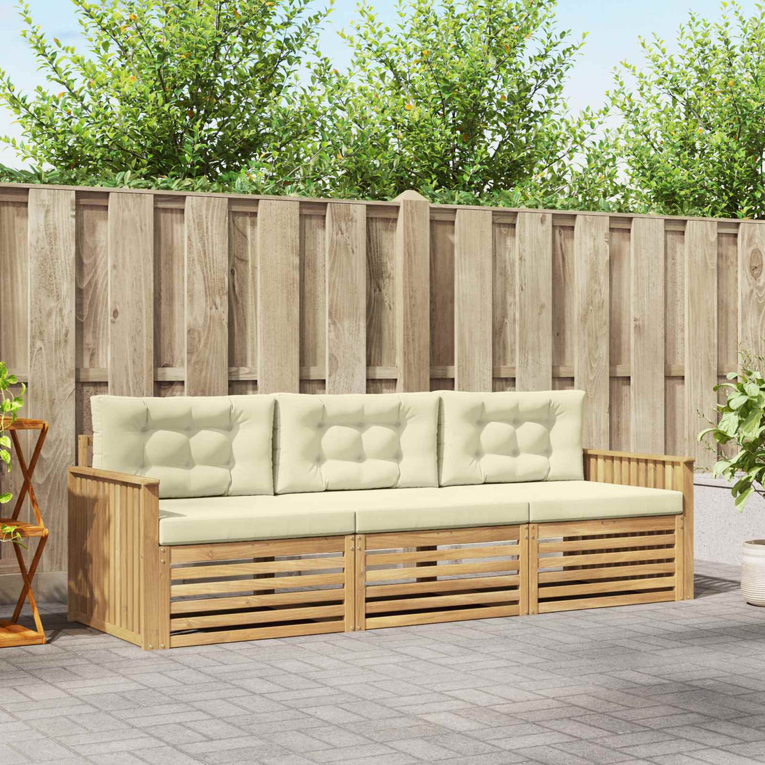 vidaXL Conjunto de sofás de exterior 3 uds. Blanco y Crema
