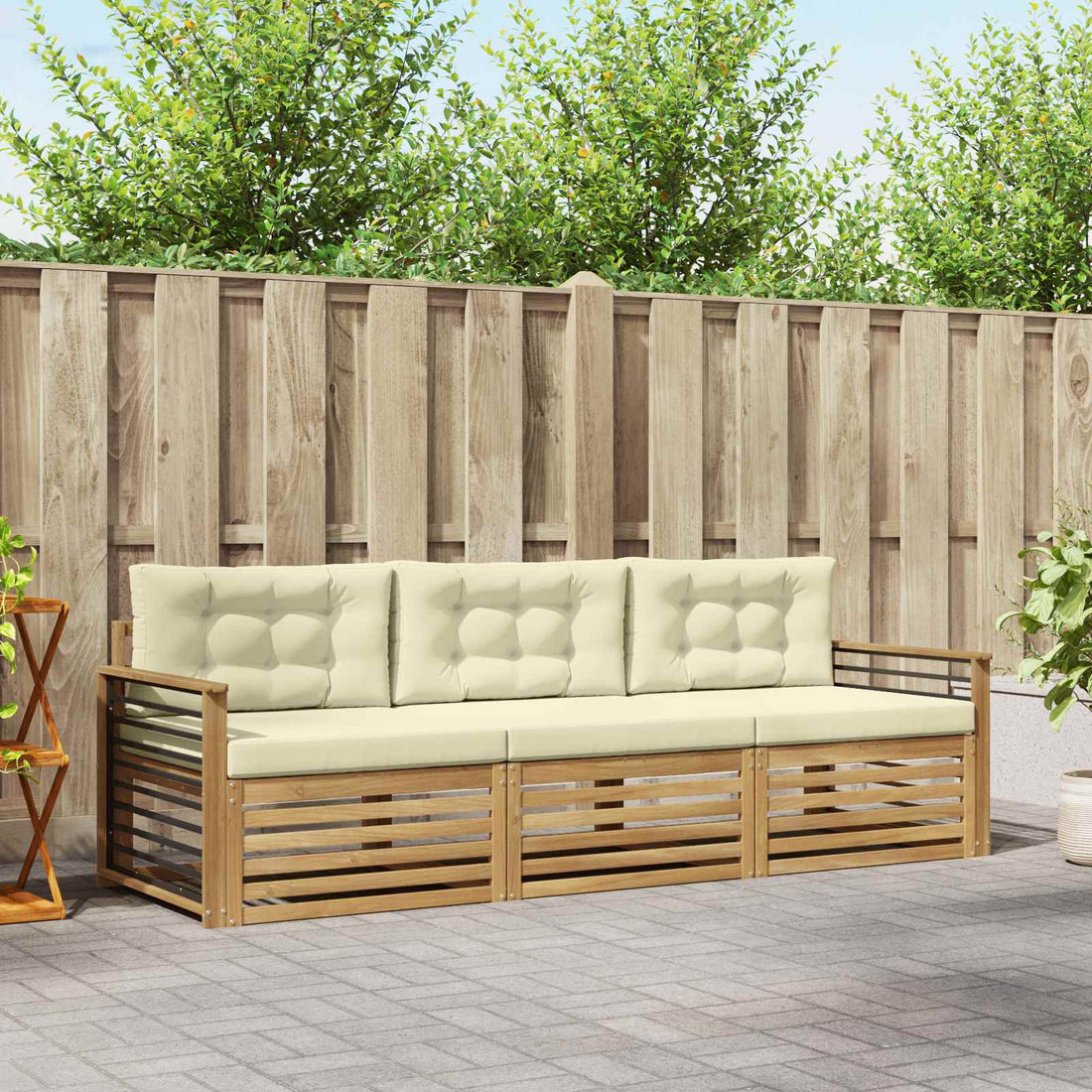 vidaXL Conjunto de sofás de exterior 3 uds. Blanco y Crema Poliéster